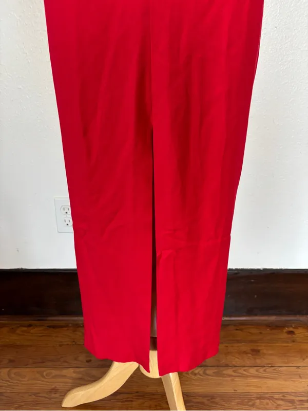Vintage 80s Solid Red Fitted Full Length Cut Out Formal Dress Size 6 - Image 4