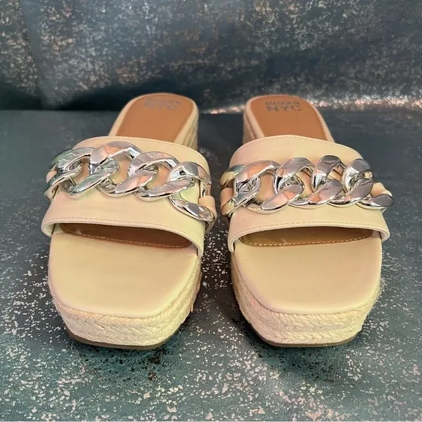 Madden NYC Cream Bone Chain Espadrille Platform Slide Sandals Cottagecore NEW 9 - Image 5