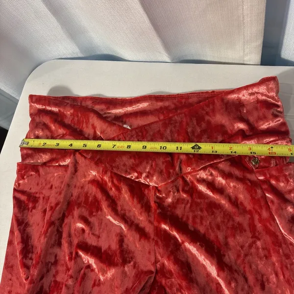 Fabletics High Waisted 2XL Strawberry Red Crushed Velour‎ Crossover Leggings Y2K - Image 6