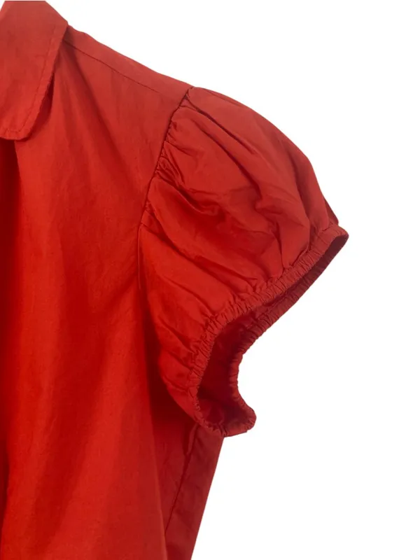 Anthropologie Maeve Red Short Puff Sleeve Ruched Blouse L - Image 9