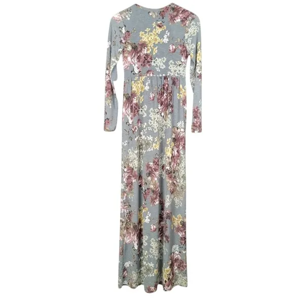 Bellamie Gray Floral Print Long Sleeve Maxi‎ Dress Women's S - Image 3