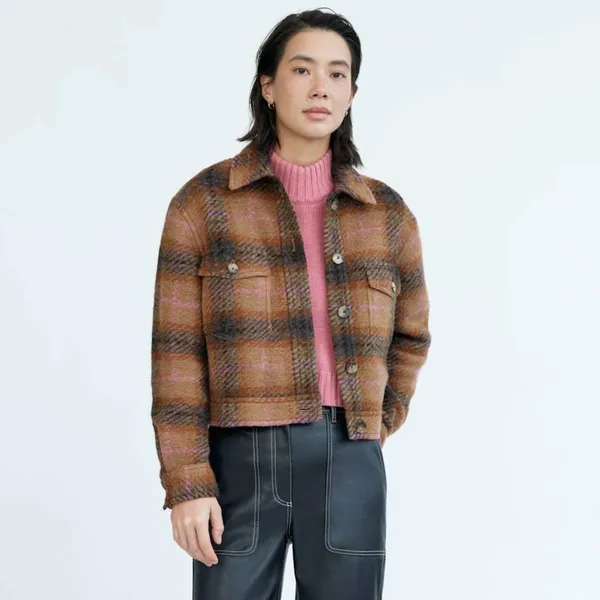 Aritzia Wilfred Autumn Shirt Jacket Wool Shacket Brown Pink Plaid - Image 2