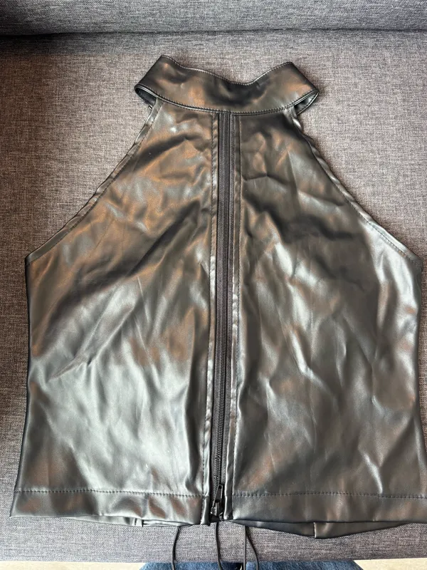 Black Leather Top Size M - Image 2