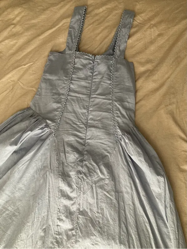 Square Neck Basque Waist Prarie Powder Blue Sleeveless Maxi sun Dress - Image 10