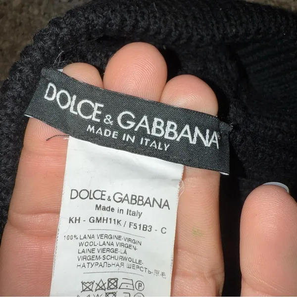 DOLCE & GABBANA 100% Wool Beanie‎ Knit Crochet Black One Size - Image 6