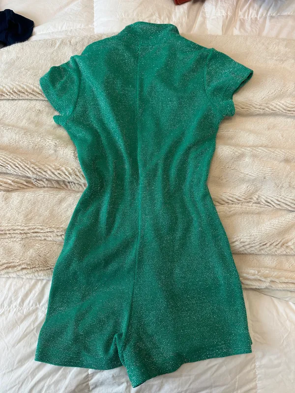 Frankie’s Bikinis Green Shimmer Romper Cover Up Size Small - Image 3