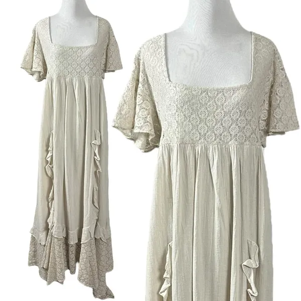 Free People Ethereal Bohemian Bring The Romance Midi Maxi Dress Neutral Medium - Image 10