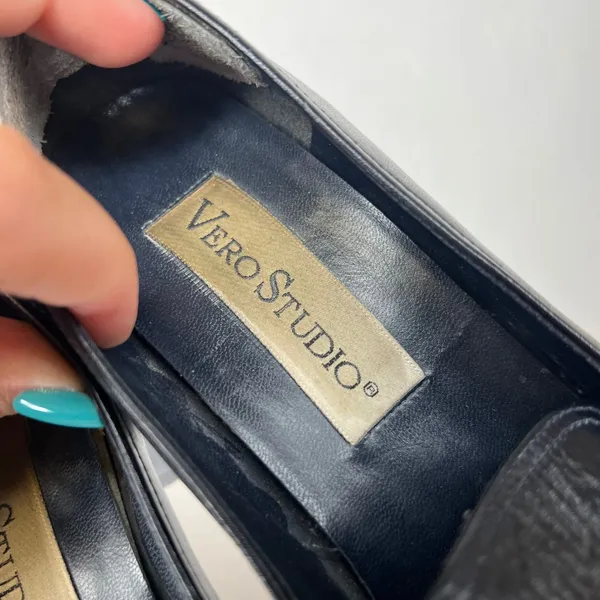 Vero Studio Womens Navy‎ Blue Leather Square Toe Block Heel Loafers Size 7.5 M - Image 6
