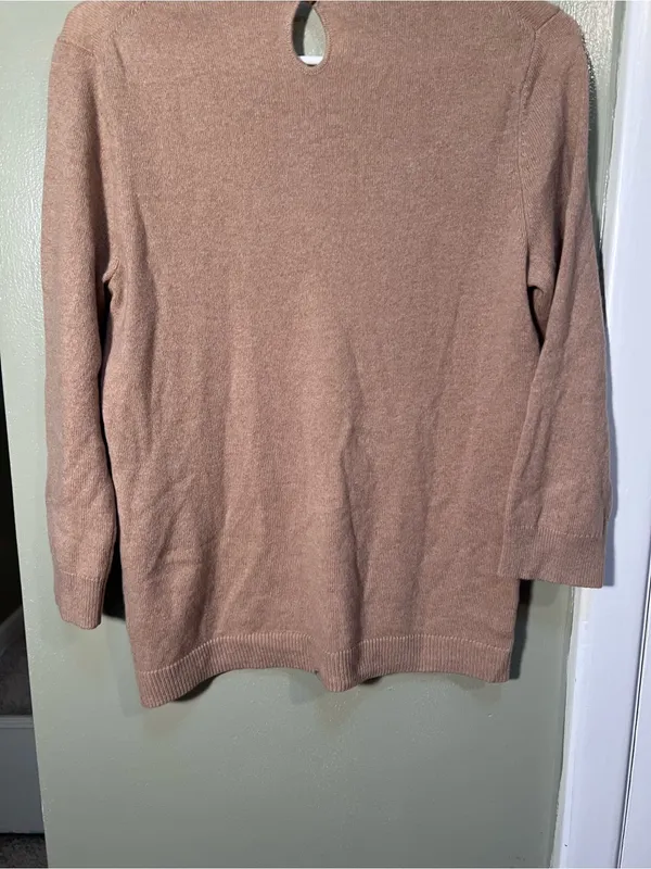 Talbots Women’s Sz Medium Pure Cashmere Sweater Dark Chestnut Heather 3/4 Sleeve - Image 9