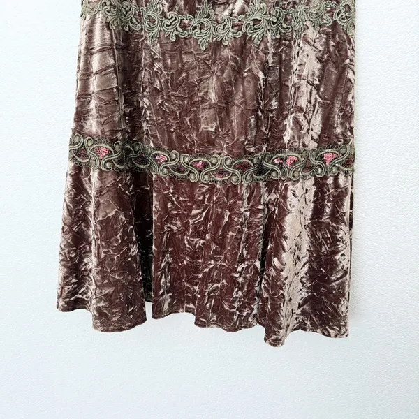 [Vintage] 90s Y2K Crushed Velvet Lace Fairycore Whimsigoth Boho Midi Skirt Sz 12 - Image 7