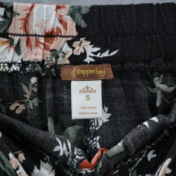 Copper Key Black Floral Wide Leg Pants Boho Palazzo High Waist Lounge VTG‎ Small - Image 6