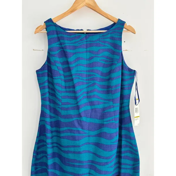 Jones New York Dress Cerulean Blue Zebra Print Sheath Sleeveless Size 14 NWT - Image 2