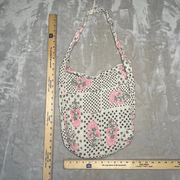 Free People Bag Gauze Hobo Tote Lightweight Bohemian‎ Patchwork Floral Cream - Image 3