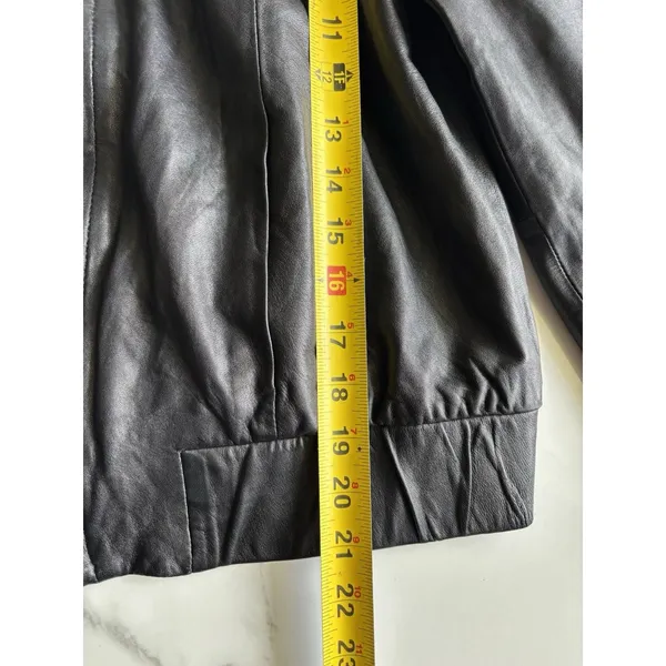 ⁠a.n.a Womens Black Genuine Leather Bomber Jacket Band Collar Medium Zip Y2K - Image 4