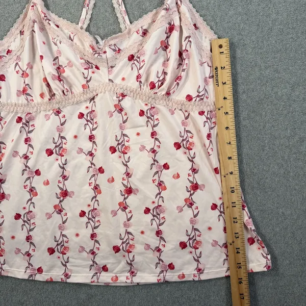 Jessica Simpson Size Large Pink Red Floral Lace Trim Cami Camisole Tank Top - Image 2