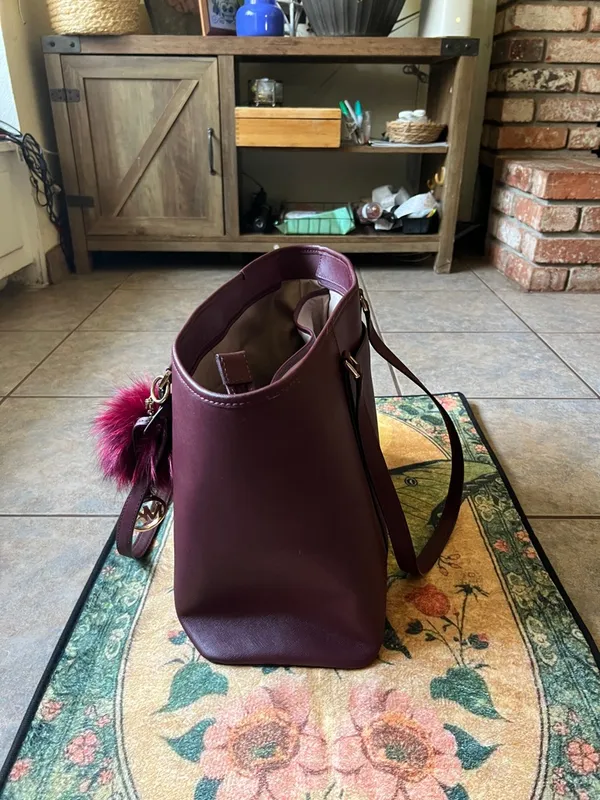 Michael Kors Plum Saffiano Tote with Magenta Pom Charm - Image 5