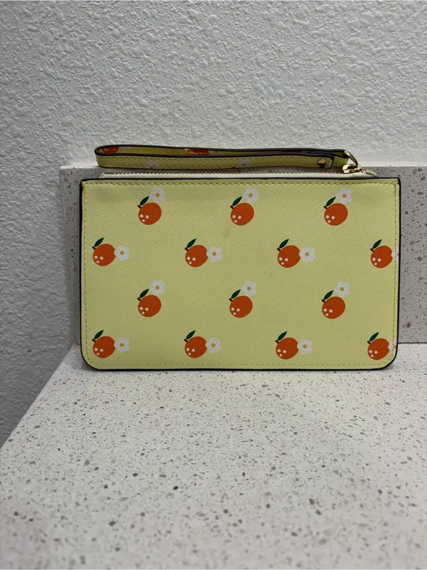 Kate Spade Wristlet Wallet Oranges With Daisy Flowers Yellow EUC - Image 6