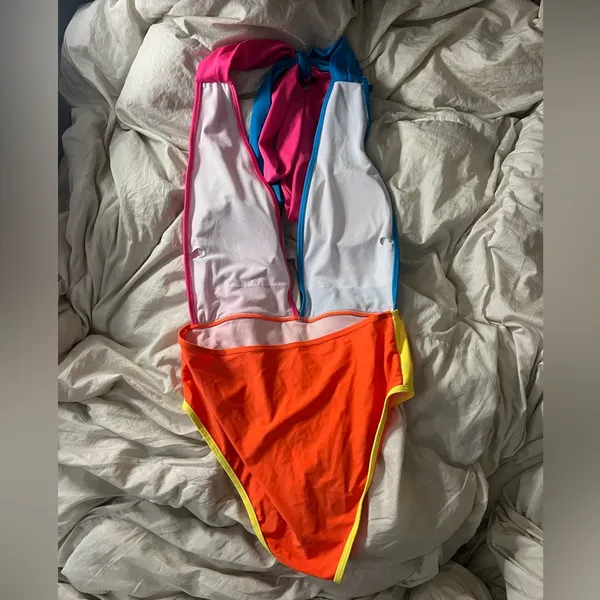 LG neon color block low V neck one piece swimsuit - Image 2
