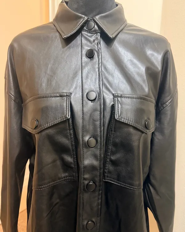 Dollhouse Black Sleek Faux Leather Shacket Womens Size S - NWO - Image 4