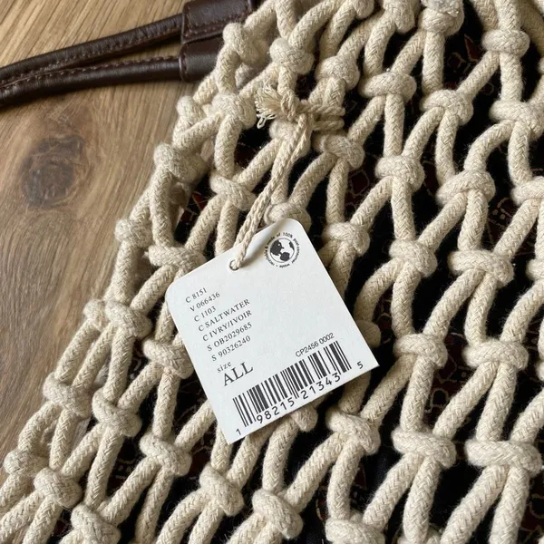 Free People Ivory Macrame Crochet Bucket Bag Boho Drawstring Tote NWT - Image 7