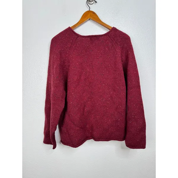 Woolrich Womens Claret Speckled 100% Wool V-Neck Sweater‎ Red Burgundy Medium - Image 2