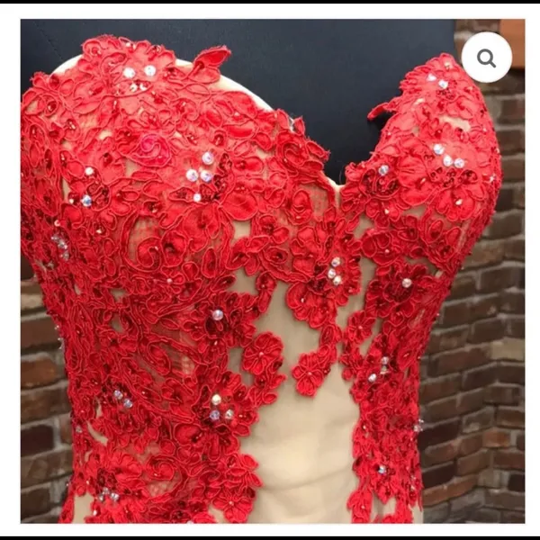 Sherri Hill 21016 Red/Nude Beaded High-Low Gown - Size 8. EUC! Like new! - Image 8