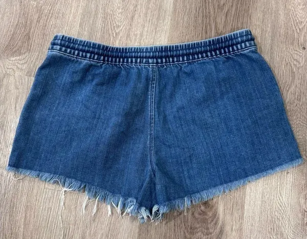 Aerie Chambray Pull On Drawstring Frayed Blue Shorts Medium - Image 3