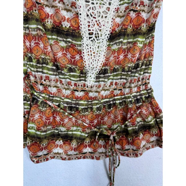 Weavers Boho Crochet Trim Printed Peplum Tube Top Rust‎ Olive Size XL New - Image 5