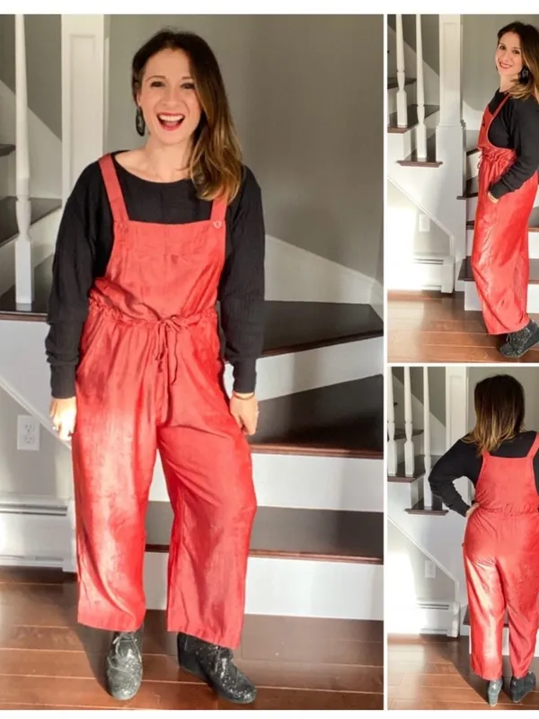 Lularoe Chambray Juliet Rust Red Drawstring Utility Jumpsuit XL - Image 3