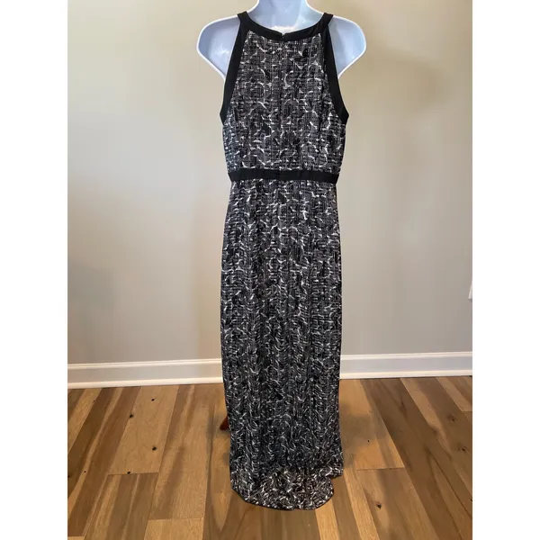 White House Black Market Chiffon Maxi Dress Size 4 Black White - Image 2