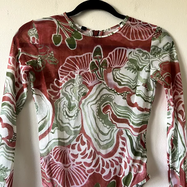 Andrea lyamah Elle Abstract Mushroom Bodysuit Semi-Sheer Mesh Leotard size S - Image 4