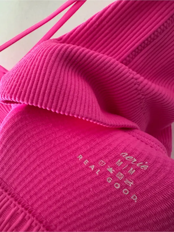 Aerie Real Good Hot Pink Ribbed Criss Cross Strappy Back Crop‎ Top - Image 7