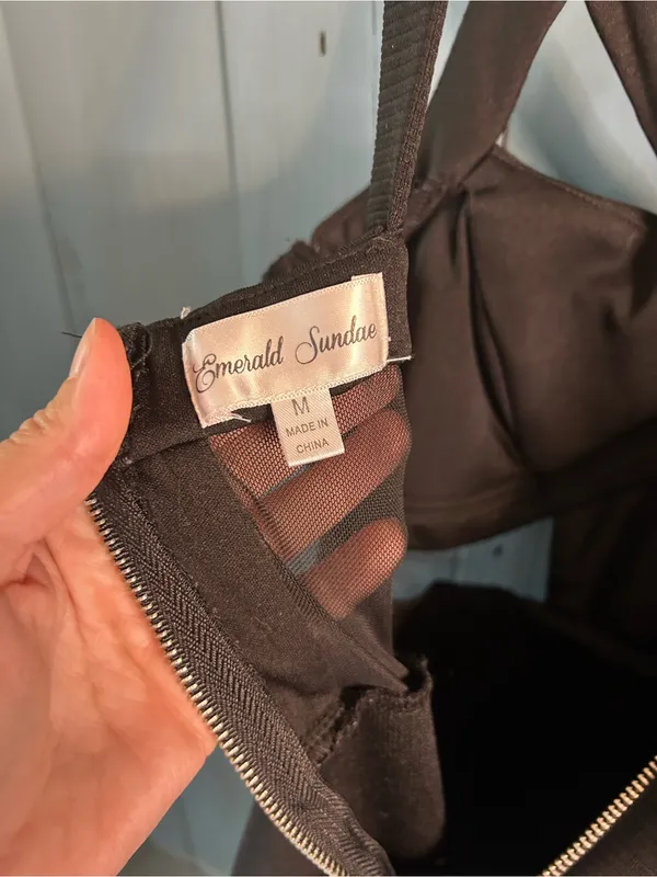 Emerald Sundae Black Strappy Cutout Bodycon Mini Dress | Size Medium - Image 7