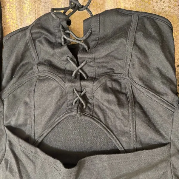 CIDER Black Goth Lace Up Corset Style Sweater Long Sleeve Cropped Top XS NWT - Image 3