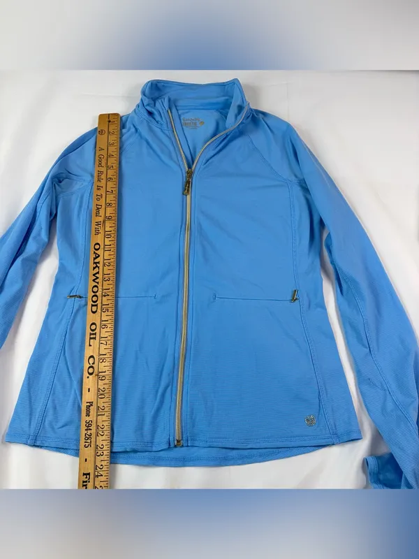 Lilly Pulitzer Luxletic Kapri Full Light Blue Zip Up Gold Accents Women's Size M - Image 3