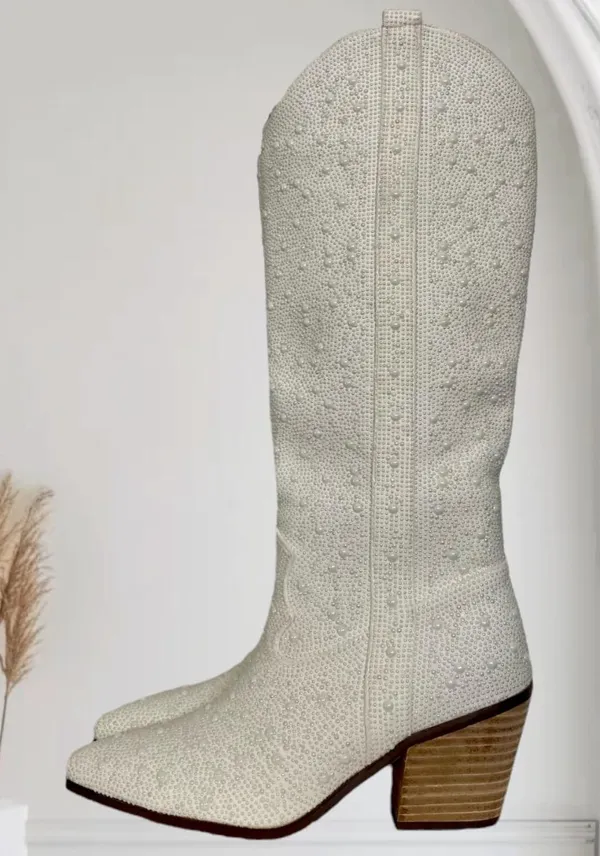 Bieoshli NWT Coquette Ivory Cream White Beaded Pearl Cowboy Cowgirl Boots US 6 - Image 2