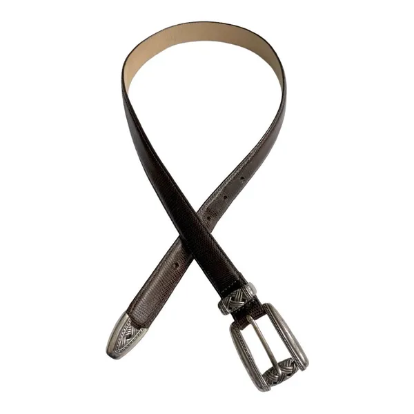 Brighton Brown Texture Leather Silver Tone Basket Weave Buckle Women's Belt Sz M - Image 6