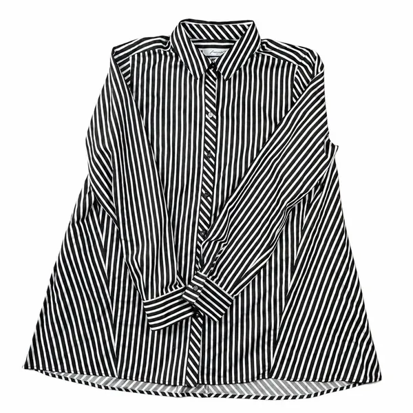 Foxcroft NYC Size 10 Non Iron Shirt Black White Striped Button Front Blouse - Image 4