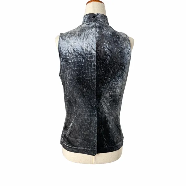 Judy Knapp Vintage Crushed Velvet Mockneck Tank Top Dark Sleeveless - Image 2