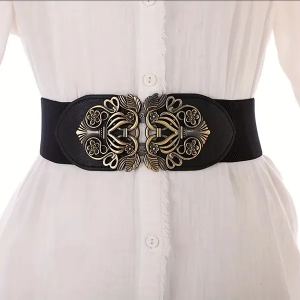 Retro Style Elegant‎ Black and Gold Elastic Women's Belt One Size - Image 11