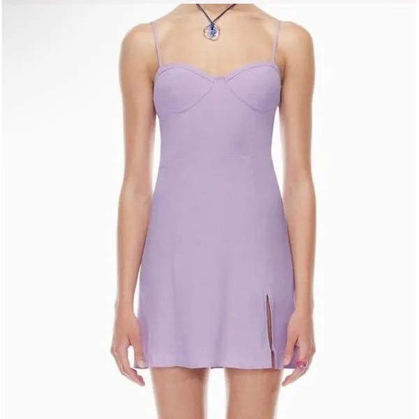 Sunday Best Mini‎ Dress Women Small Purple Sinclaire Bustier Slit Summer Crepe - Image 4