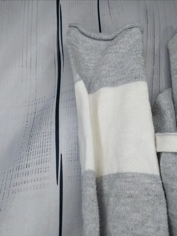 Aeropostale Gray & White Striped Open Casual Draped Preppy Cardigan Sweater - Image 7