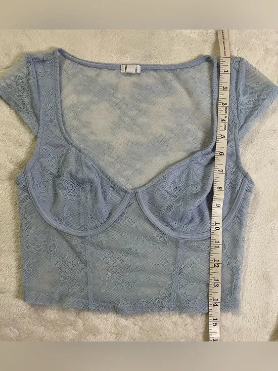 Garage Baby Blue Sheer Lace Crop Top size S - Image 8