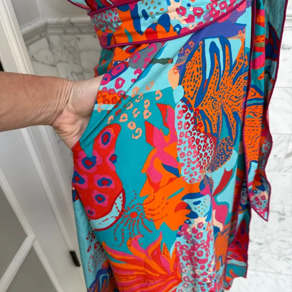 Celina Moon Meghann Midi Floral Poplin V-Neck Belted Dress Small - Image 3