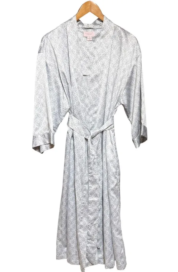 Cabernet by Sleep Sense Satin Wrap Robe Silver Gray White Medium - Image 7