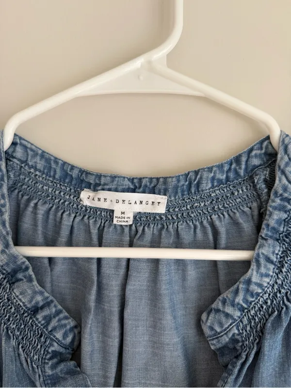 Jane and Delancey Blue Denim Henley Peasant Blouse - Image 2