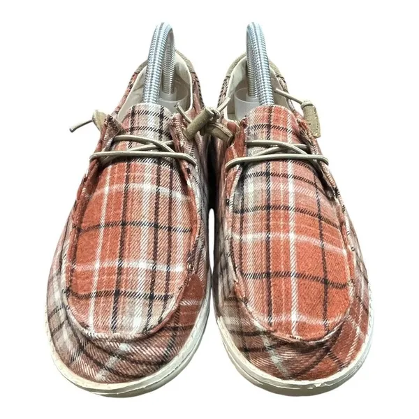 True Craft Plaid Slip On Loafers‎ Womens 7.5M Orange Brown Corduroy Comfortable Fall - Image 6