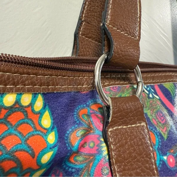 Lily Bloom Peacock Colorful Floral Shoulder Bag Purse Tote Lg Zip Top Abstract - Image 4