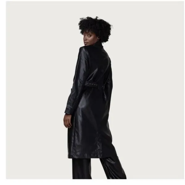 NWT Honor The Gift Vegan Leather Belted Trench Coat S Black Oversized Logo - Image 5