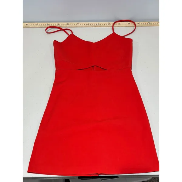 Zara Red Orange Spaghetti Strap‎ Cut Out Cocktail Mini Dress Medium Cotton Blend - Image 4